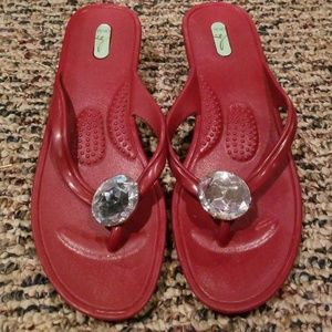 Okab Rubber Sandals Deep Red with Rhinestone
